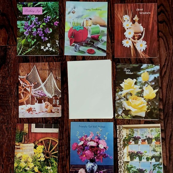 Vintage Retro Floral Sewing Fishing Assorted Greeting Cards x 8 w Envelopes - Picture 5 of 5